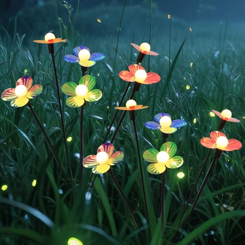 Solar Flower Lights Outdoor Waterproof 2 Pack of 6 LEDs Garden Solar Firefly Lights Decorative for Garden, Yard, Backyard - size: 2 pcs
