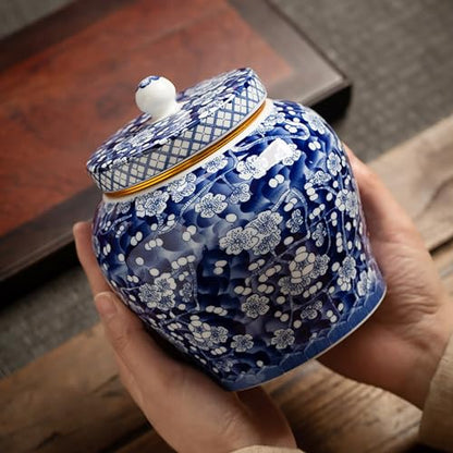 Medium Blue and White Ceramic Urn for Human Ashes | Decorative Memorial Urn for Sharing and Honoring Loved Ones - Suitable for Partially Cremated