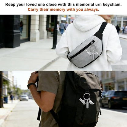 Gredstar Cremation Urn Keychain for Ashes, Cylinder Memorial Keepsake - color: Silver