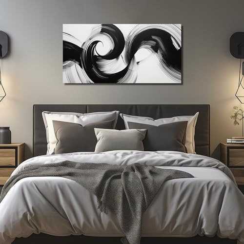JuhaiArt Abstract Wall Art Black Cuadros Para Sala for Living Room - color: White, size: 48"L x 24"W
