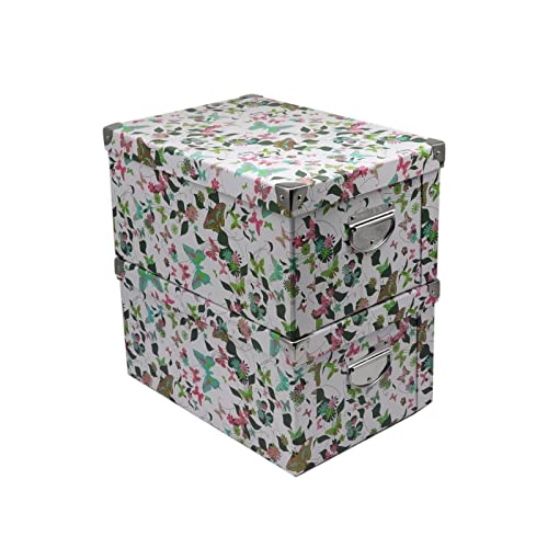 GUOZI Collapsible Storage Box, Decorative Memory box with Lid & Metal Reinforced Corners, Cardboard File Box with Handles, Organizer Gift Box for Keepsake Toy Photos Office Nursery Wardrobe Bookshelf - color: 2Pcs-Butterfly Box
