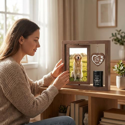 Memorial Gifts for Loss of Pet - Memorial Picture Frame and Small Urn Set - color: Rustic Brown