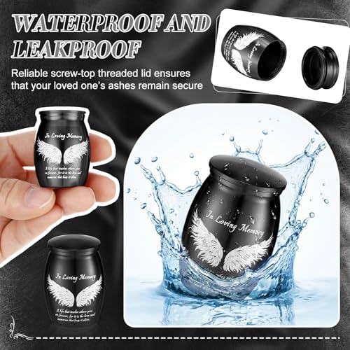 Ecation 12 Set Small Urn Cremation Jewelry Necklaces for Ashes Stainless Steel Keepsake Urns Memorial Locket Mini Ash Holders Waterproof for Human Adult Female Male Family Loved One(Black) - color: Black