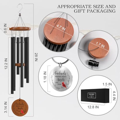 Cardinal Wind Chimes and Remembrance Keychain, Cardinal Sympathy Memorial Bereavement Condolence Gift Baskets in Memory of Loss of Loved One, Mother Father Grandma Grandpa Wife Husband Brother Sister