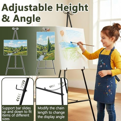 Easel Stand for Sign, 55'' Adjustable Easel Stand for Display, Metal Easel Display Stand Heavy Duty, Black - color: Black