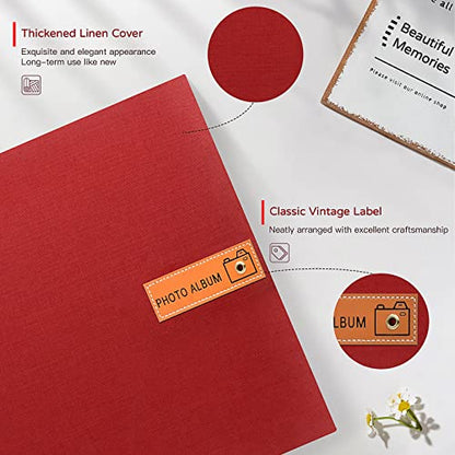 Popotop Large Photo Album Self Adhesive 4x6 5x7 8x10 Scrapbook Album DIY Picture Book,Gifts for Mom,Family Baby and Wedding,with Metal Pen and Plastic Board - color: Red, size: 11.5"x10.6"40pages