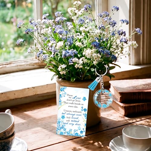 HOWAF 12 Set Funeral Favor Forget Me Not Keychains with Encouragement Card, Sympathy Gifts for Loss of Loved One Blue Flower Key Chains with Tassels for Sympathy Guest Keepsake