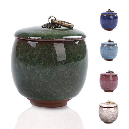 Small Urns for Human Ashes Keepsake, Ceramic Ice Crack Memorial Keepsake Cremation Urns Token Urns Mini Sharing Funeral Urns with Black Premium Box,Green - color: Green