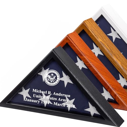 Personalized Flag Display Case for 5' x 9.5' Flag – All Military Branches Available, Veteran Memorial Display Case with Glass Front (Black) - size: Black