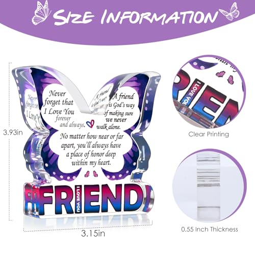 Friendship Gifts for Women, Best Friend Birthday Gifts for Women, Butterfly Gift for Friends BFF Bestie Bestfriend, Small Gifts for Female Friend Ideas, Friends Decorative Signs Plaques - style: Friend