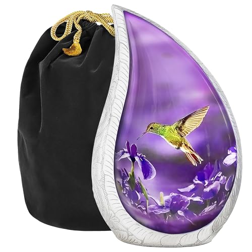 Trupoint Memorials Cremation Urns for Human Ashes Adult Female, Decorative Burial Urn for Men & Women – Large, Purple Hummingbird Teardrop - color: Purple Hummingbird, size: Large