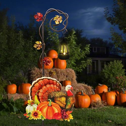 Turkey Solar Lantern Garden Stake Metal Outdoor Thanksgiving Yard Light - color: Turkey