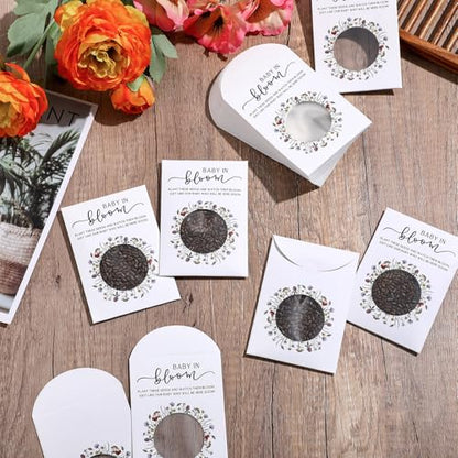 Fumete 100 Pack Classic Style Baby in Bloom Baby Shower Favors Baby in Bloom Seed Packets Wildflower Seeds Party Favor with Window Envelopes Resealable Organizer Storage Bag for Gender Reveal Party - style: Classic