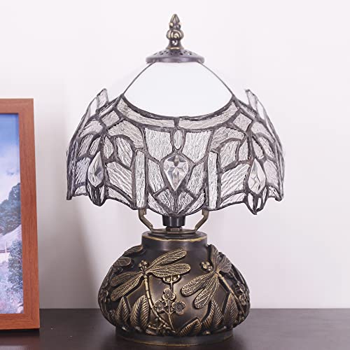 Small Tiffany Lamp Mini Stained Glass Table Lamp White Bending Style | Mushroom Desk Light Memory Sympathy Lamp 8X11 Inch - color: White Bending Style