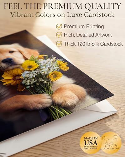 Golden Retriever with Flowers All Occasions Greeting Card - Dog with Flowers from Unique Dogs Party Delights Collection - Large 5x7 Inch - Blank Inside with White Envelope - color: Golden Retriever with Flowers