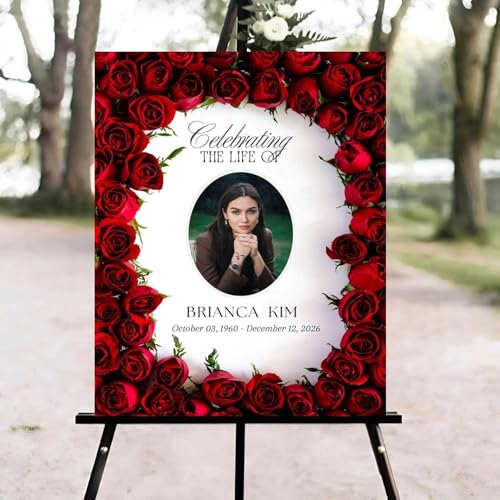 Red roses Celebration of Life Welcome Sign, Editable Floral Funeral Welcome Sign, in Loving Memory Sign, Celebration of Life Funeral Sign, Celebration of Life Sign, Funeral Photo Sign #Ki12 - color: Version #22