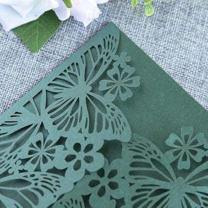 20 PCS 5.12x7.2 Butterfly Personalized Quinceanera Invitation, Customized XV Anos Laser Cut Invitation Cards with Envelopes (Emerald Green Personalized) - color: 20 PCS Emerald Green Personalized