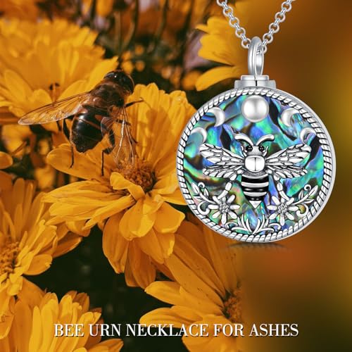 PELOVNY Urn Necklaces for Ashes of Loved Ones 925 Sterling Silver Personalized Heart Locket Urn Necklace Cremation Keepsake Memorial Jewelry Gifts for Women Men - color: Bee Urn