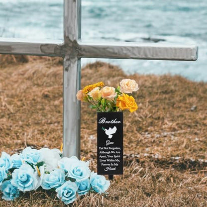 Brother Metal Cemetery Vases - Grave Decorations with Stake, Memorial Markers, Outdoor Yard Sign