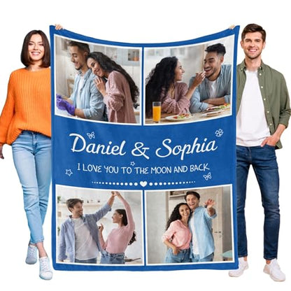 D-Story Custom Blanket with Photos Text Personalized Blankets and Throws Customized Fleece Picture Blanket for Adult Kid Funny Birthday Gifts for Wife Husband Family Couple 4 Photos - color: B3-4 Photos