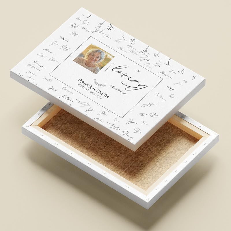 Horizontal "In Loving Memory" Memorial Sign with Script Design - Custom Funeral Remembrance Board|Optional Guest Book Signature Display - color: Design 5