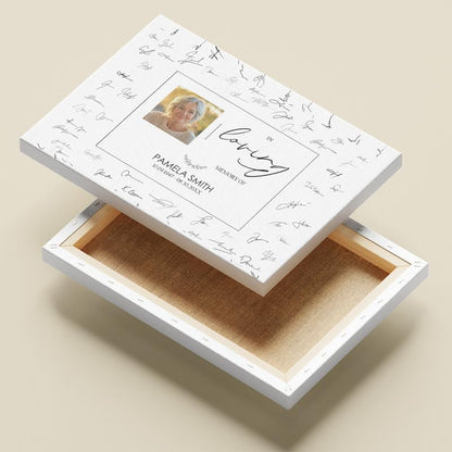 Horizontal "In Loving Memory" Memorial Sign with Script Design - Custom Funeral Remembrance Board|Optional Guest Book Signature Display - color: Design 5