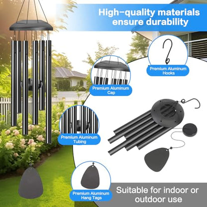 Wind Chimes Outdoor - 6 Tubes 26" Memorial Garden Chime, Retirement & Sympathy Gift for Patio Yard Decoration, Retired Gift for Mom Women Grandma Neighbors Black