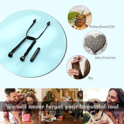 Hearbeingt Cylinder Cremation Bracelet for Ashes Adjustable Rope Urn Bangle - color: C-Black Always in my Mind