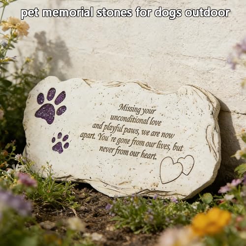 Shinning Paw Prints Pet Memorial Stones Headstones for Dogs or Cats, Resin Pet Grave Stone Plaques Tombstone Memorial Gifts Sympathy Gift for Loss of Dogs Outdoor