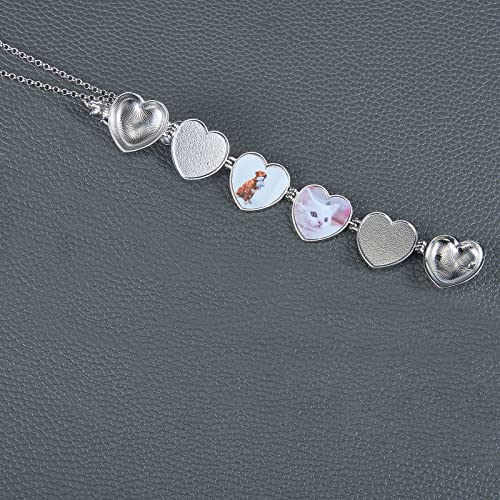 Ornaland Heart Expanding Photo Locket Pendant Necklace for Women Men with Angel Wings, 4 Photo Locket Alloy Neck Decoration for Mother's, Platinum, 24.21 inch(61.5cm)