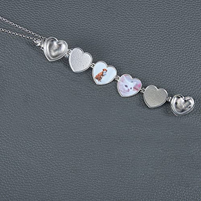Ornaland Heart Expanding Photo Locket Pendant Necklace for Women Men with Angel Wings, 4 Photo Locket Alloy Neck Decoration for Mother's, Platinum, 24.21 inch(61.5cm)