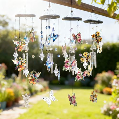 YU FENG Bee Wind Chime with Crystal Suncatcher, Memorial Outdoor Decor - style: Wildflower – Bee – 27 Inch