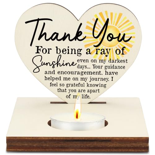 Christmas Thank You Friends Gifts, Ray of Sunshine Quote, Appreciation Encouragement Gratitude Gifts for Mentor Mom Friend Therapist Sister, Christmas Keepsake Candlestick Holders-LATZ06 - color: Wood Sunshine