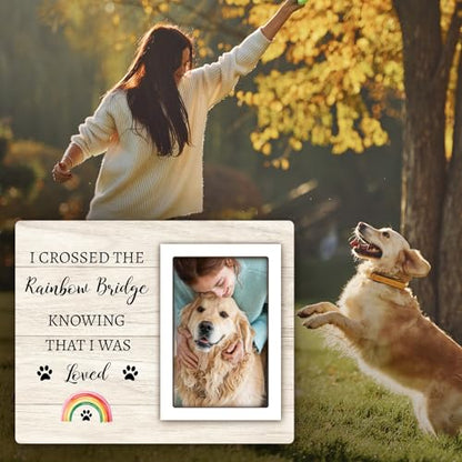 Rainbow Bridge Pet Memorial Picture Frame - Dog Memorial for Loss, Sympathy & Bereavement Gifts - 4x6 Photo Frame