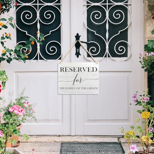 Ryeolo Reserved Row Signs for Wedding - Wooden Hanging Signs, 10.2x7.8 Inch (The Family of the Groom) - color: the Family of the Groom