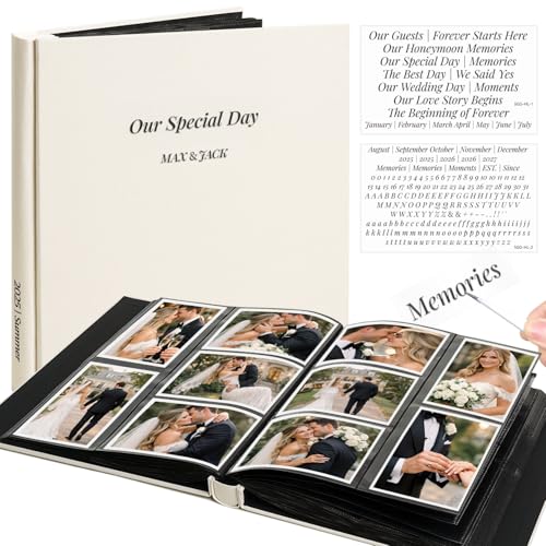 Vienrose Wedding Photo Album 4x6 600 Pockets Photo Window Beige | Cloth Cover, Wedding Crystal Stickers, Tweezers, Acid Free Pages - color: Wedding Theme, size: 600k