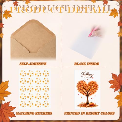 Eaasty 100 Sets Cards with Stickers and EnvelopesBlank Inside Funny Card 5 Style Greeting Card Designs (Autumn Folding Style) - style: Autumn Folding Style