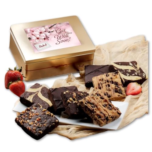 Get Well Soon Gift Baskets For Women Get Well Soon Gift Basket - 18 Individually Wrapped Brownies Freshly Baked in a Variety of Flavors - Dulcet's Signature Flavored Fudge Brownies - Gift Box Comes with Get Well Card - style: Get Well