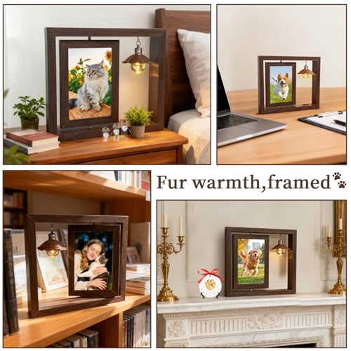 Pet Memorial Gifts for Dogs, Rotating Wooden Picture Frame for 4x6 Photo with Paw Print Kit Fur Jar Photo Album Bracelet Loss of Dog Sympathy Gift