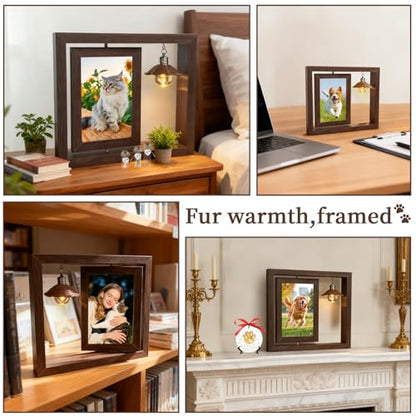 Pet Memorial Gifts for Dogs, Rotating Wooden Picture Frame for 4x6 Photo with Paw Print Kit Fur Jar Photo Album Bracelet Loss of Dog Sympathy Gift