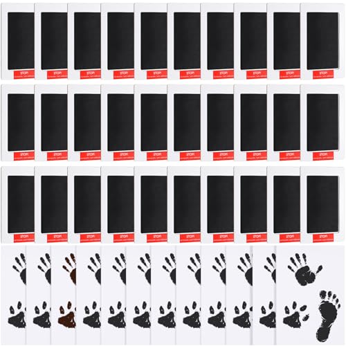 Jetec 30 Set Inkless Baby Footprint and Handprint Kit, Clean Touch Ink Pad for Baby Hand and Footprints, Dog Paw Print Kit with Ink Pads and Imprint Cards for Newborns Babies Pets Gifts (Black) - color: Black