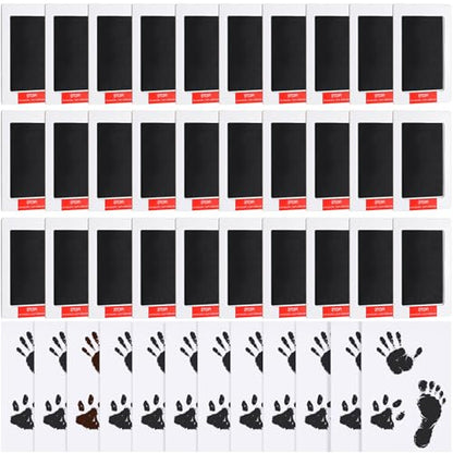 Jetec 30 Set Inkless Baby Footprint and Handprint Kit, Clean Touch Ink Pad for Baby Hand and Footprints, Dog Paw Print Kit with Ink Pads and Imprint Cards for Newborns Babies Pets Gifts (Black) - color: Black