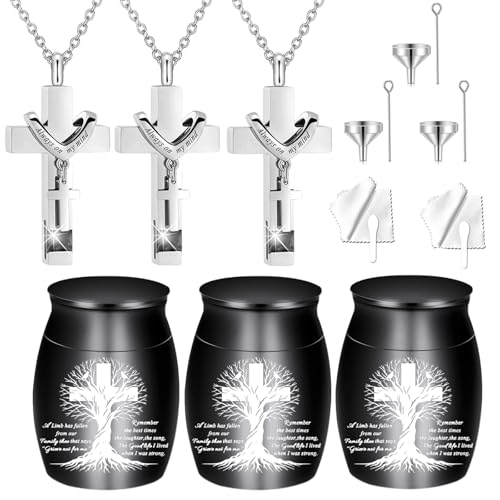 6 Pcs Cremation Cross Urn Necklace for Ashes Cremation jewelry Small Cremation Keepsake Urn Sharing Urns with Necklace pendant Urn - color: 6pcs-black
