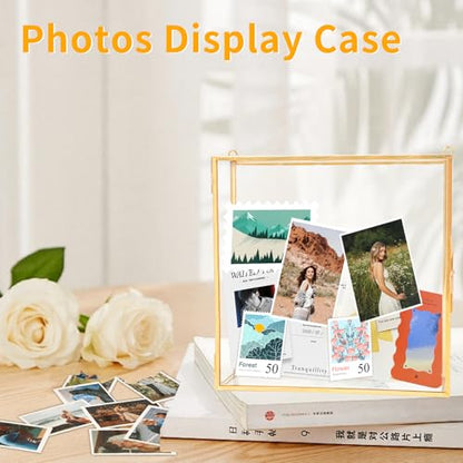 8x8 Travel Shadow Box Frame with Slot on Top, Glass Shadow Display Box Memory Top Loading Shadow Keepsake Box for Tickets, Photos,Wine Bottle Caps,Collections(Gold)