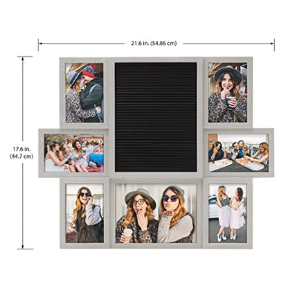 MELANNCO Customizable Letterboard 7-Opening Photo Collage, 22 x 18 inch, Distressed Grey - color: Distressed Gray, size: 22x18 - 7 Opening