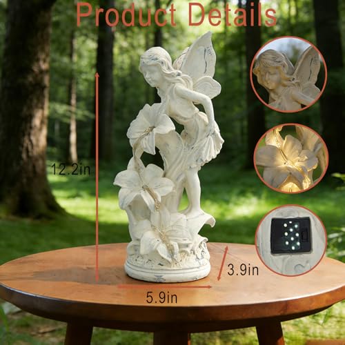 Angel Figurines Garden Statue with Solar Powered Light 12.2IN - color: Showerhead Angel