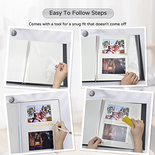 Popotop Large Photo Album Self Adhesive 4x6 5x7 8x10 Scrapbook Album DIY Picture Book,Gifts for Mom,Family Baby and Wedding,with Metal Pen and Plastic Board - color: Grey, size: 11.5"x10.6"60pages