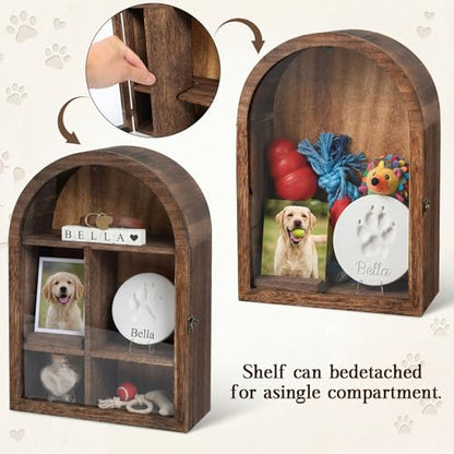 Threehoney Pet Memorial Shadow Box 10.8*16 Inch Solid Wood Shadow Box with Shelves Keepsakes for Deceased Pets Dogs and Cats Remembrance Loss Sympathy Gift Tabletop Wall Hanging(Carbonization Black)