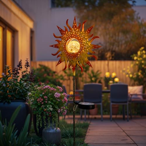 TAKE ME Sun Solar Lights Garden Outdoor Waterproof Metal Stakes for Patio Yard Walkway LawnPatio Mothers Day Gifts Mom Wife Grandma (Red Sun)