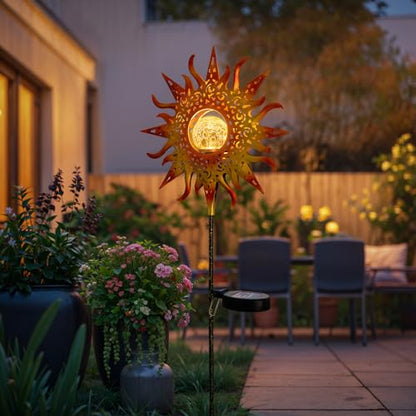 TAKE ME Sun Solar Lights Garden Outdoor Waterproof Metal Stakes for Patio Yard Walkway LawnPatio Mothers Day Gifts Mom Wife Grandma (Red Sun)